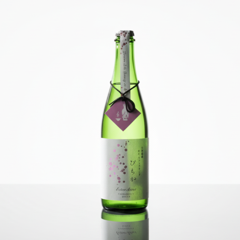 Bouteille saké pétillant japonais Pitika Extra Sweet Junmai riz Yamada Nishiki extra doux 6% alcool 720ml