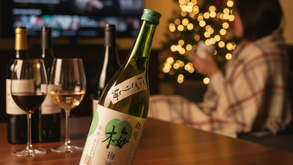 Gros plan umeshu étiquette verte