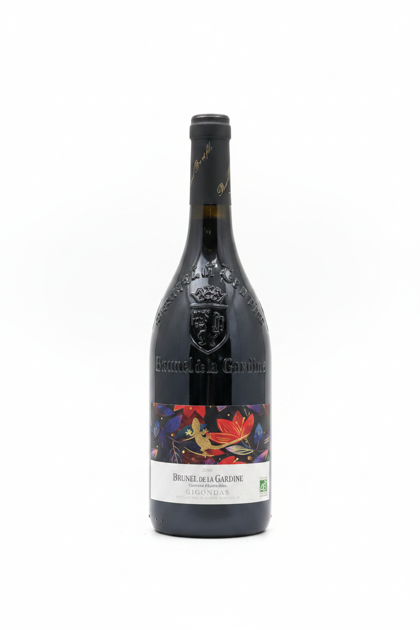Brunel de la Gardine Gigondas Rouge Magnum 1,5L fond blanc – étiquette artistique bio