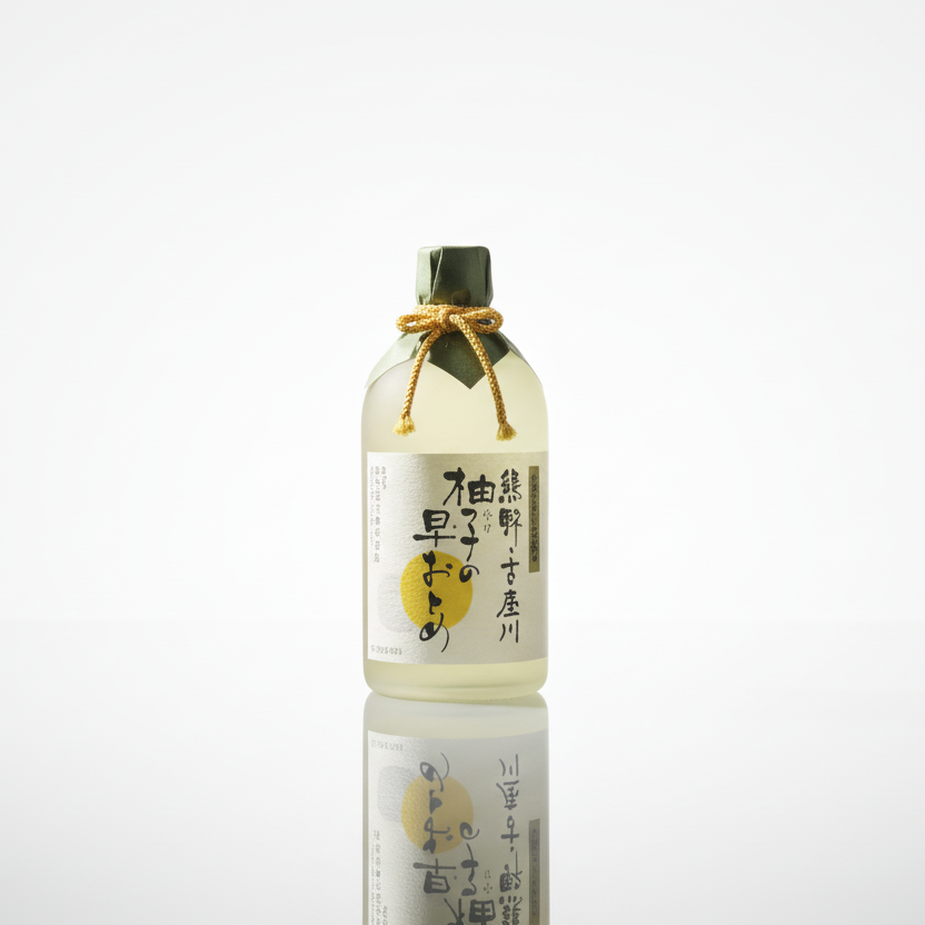 Bouteille liqueur de yuzu japonaise Kumano Kozagawa Yuzushu fermentée charbon Binchotan Wakayama 9% 720ml