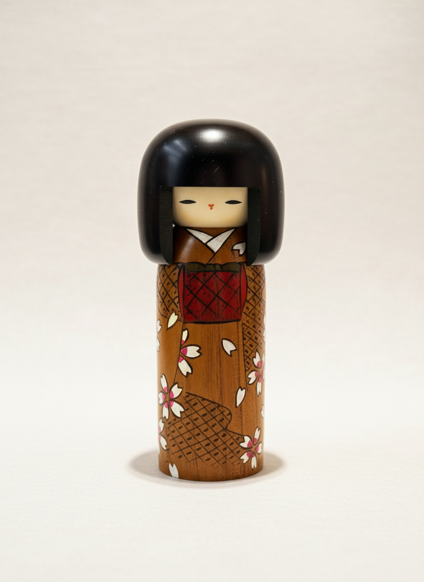 Poupée Kokeshi japonaise traditionnelle Harunoiro couleur du printemps peinte à la main avec motifs floraux