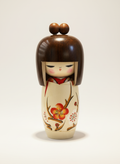 Poupée Kokeshi japonaise traditionnelle Harunoyume rêve de printemps avec motifs printaniers oniriques peints à la main