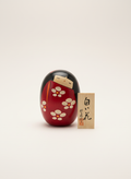 Poupée Kokeshi japonaise ovale Shiroihana S avec motifs de petites fleurs blanches peintes à la main