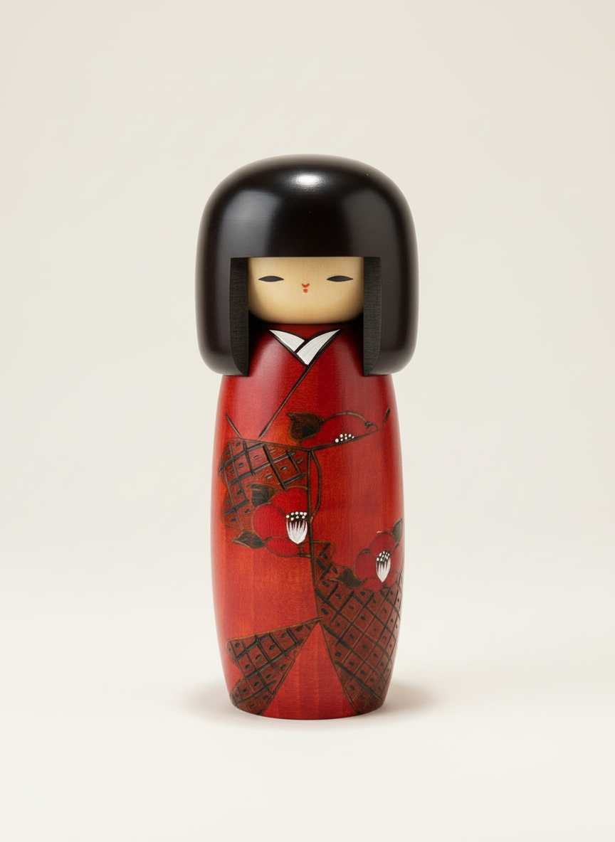 Poupée Kokeshi japonaise traditionnelle Sosyun début de printemps peinte à la main avec motifs printaniers délicats