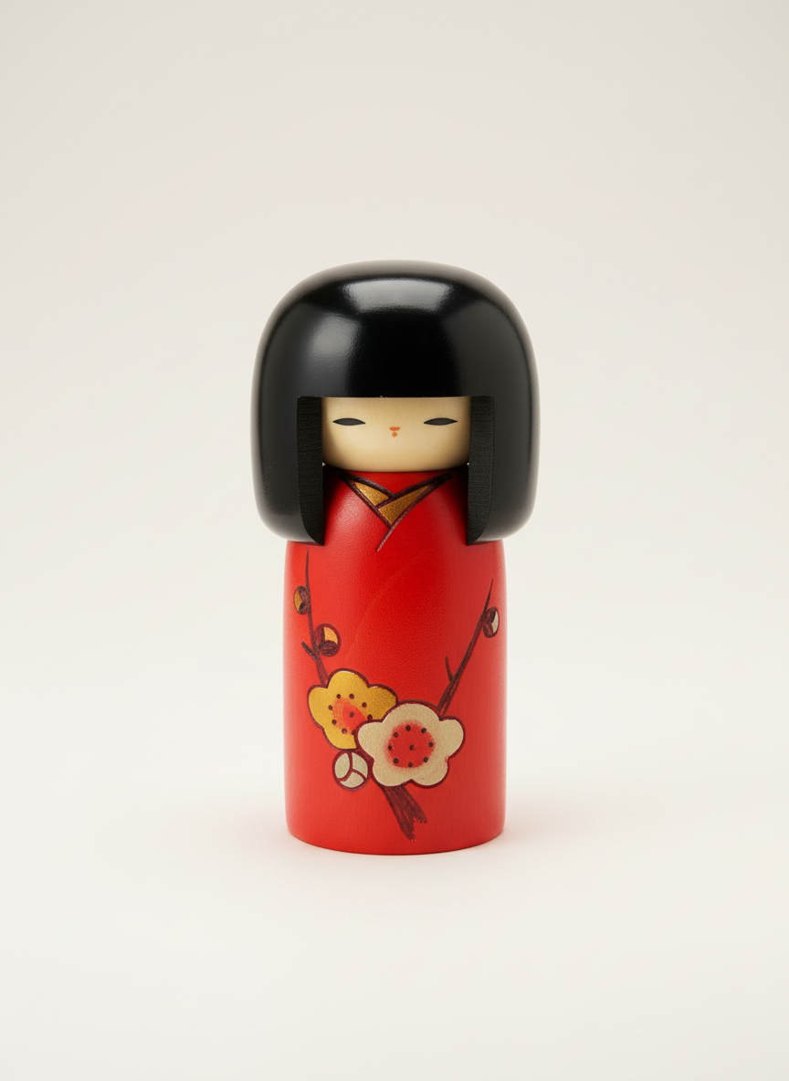 Poupée Kokeshi japonaise traditionnelle Hananouta Chanson des Fleurs avec motifs floraux peints à la main
